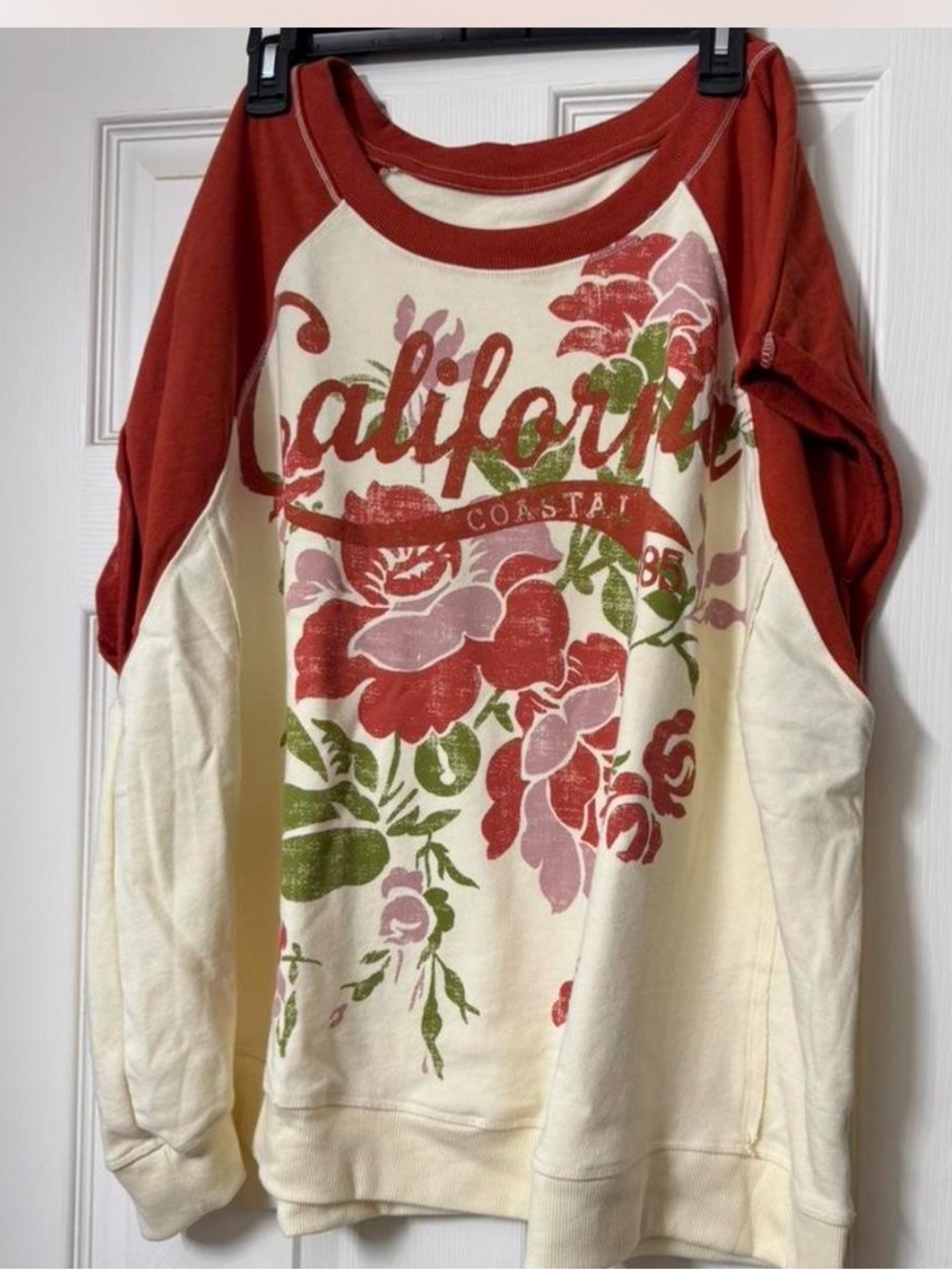 Pilcro Cream Sweatshirt with Rust Raglan Sleeves and Floral Print
